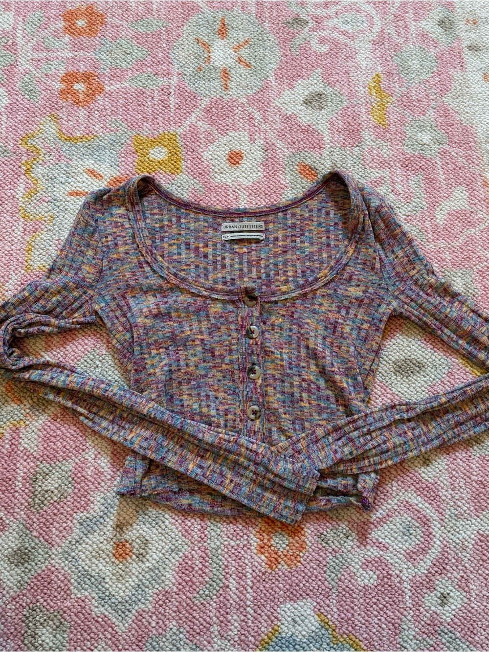 Urban Outfitters Multicolor Ribbed Henley Long Sleeve Top